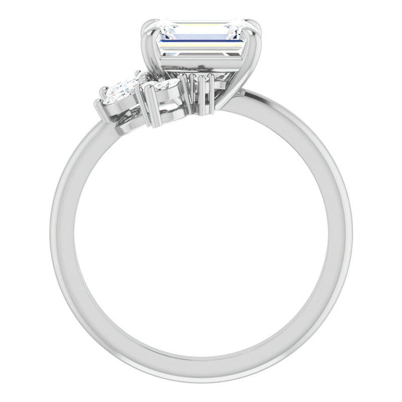 Marquise and Round Accented Emerald / Radiant Moissanite Engagement Ring