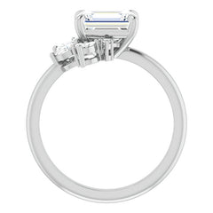 Marquise and Round Accented Emerald / Radiant Moissanite Engagement Ring