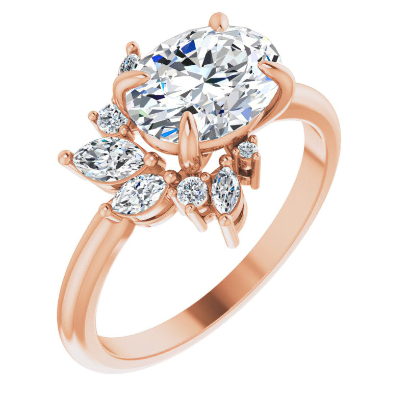 Marquise and Round Accented Oval Moissanite Engagement Ring