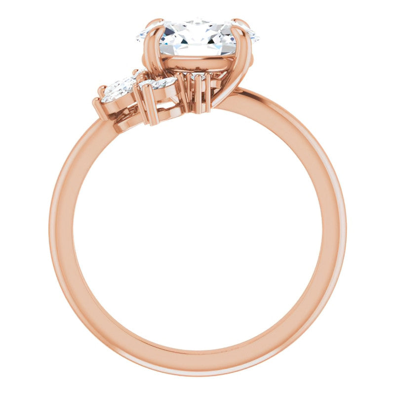 Marquise and Round Accented Oval Moissanite Engagement Ring