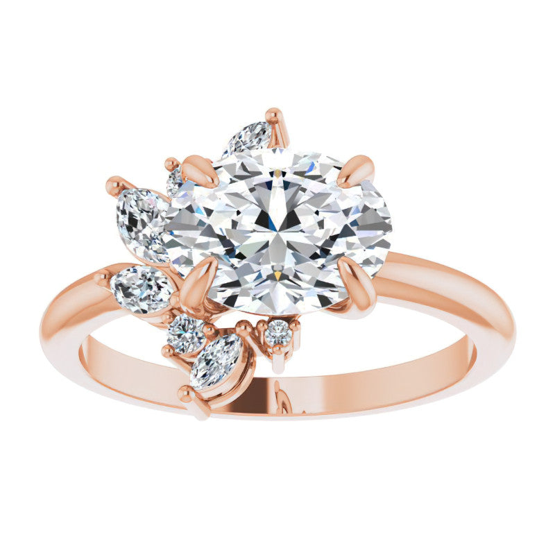 Marquise and Round Accented Oval Moissanite Engagement Ring