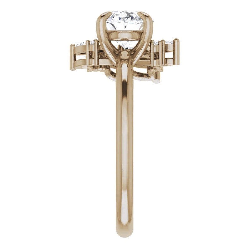 Marquise and Round Accented Oval Moissanite Engagement Ring