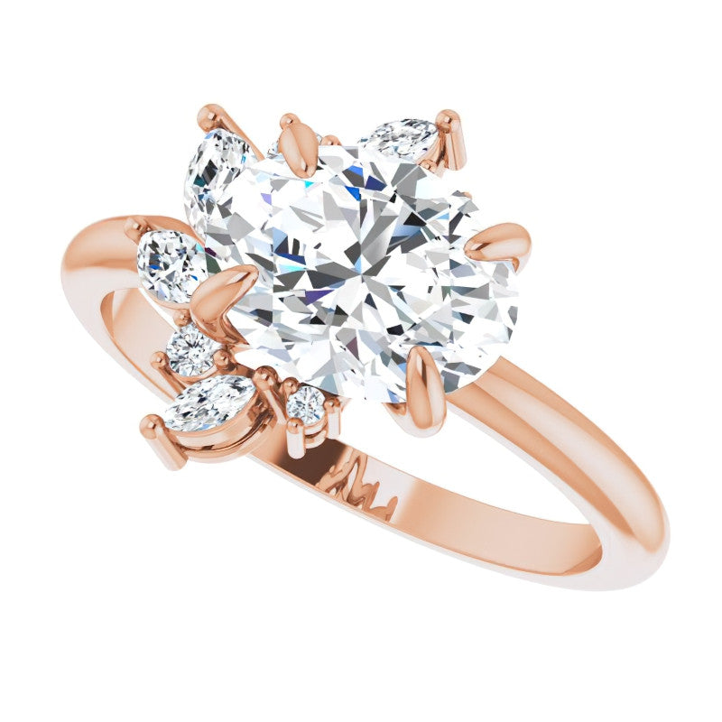 Marquise and Round Accented Oval Moissanite Engagement Ring