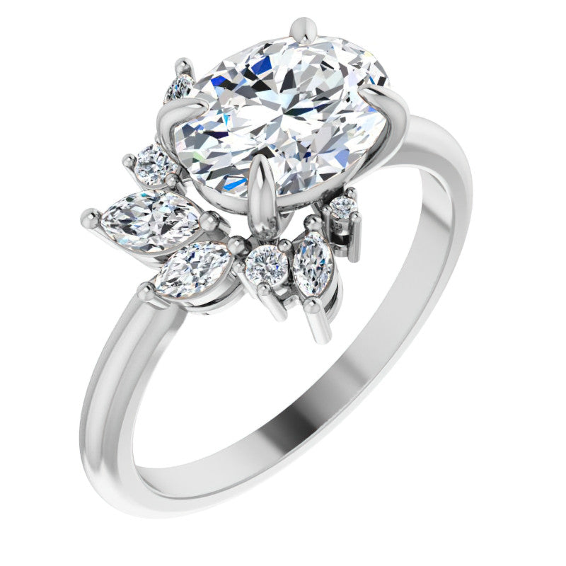 Marquise and Round Accented Oval Moissanite Engagement Ring