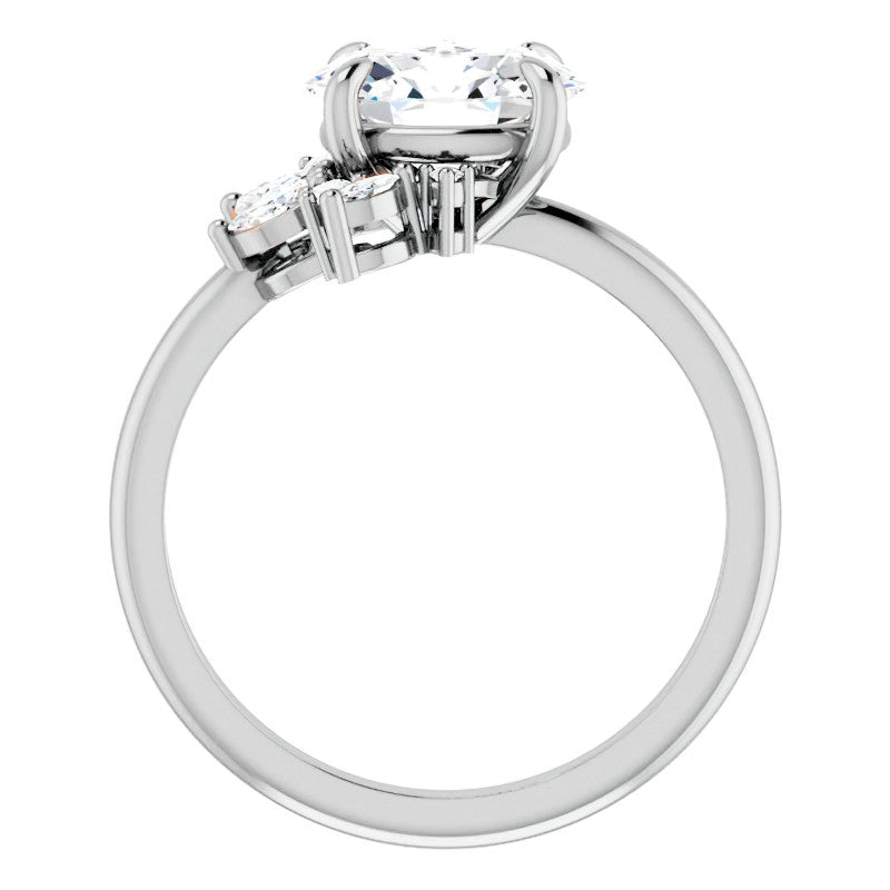 Marquise and Round Accented Oval Moissanite Engagement Ring