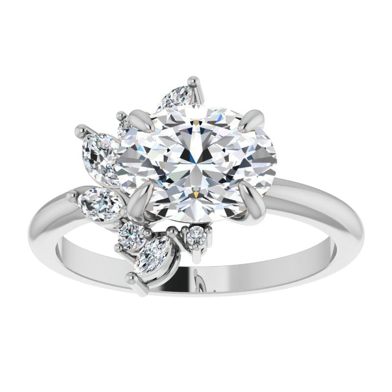 Marquise and Round Accented Oval Moissanite Engagement Ring