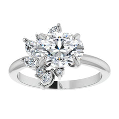 Marquise and Round Accented Oval Moissanite Engagement Ring