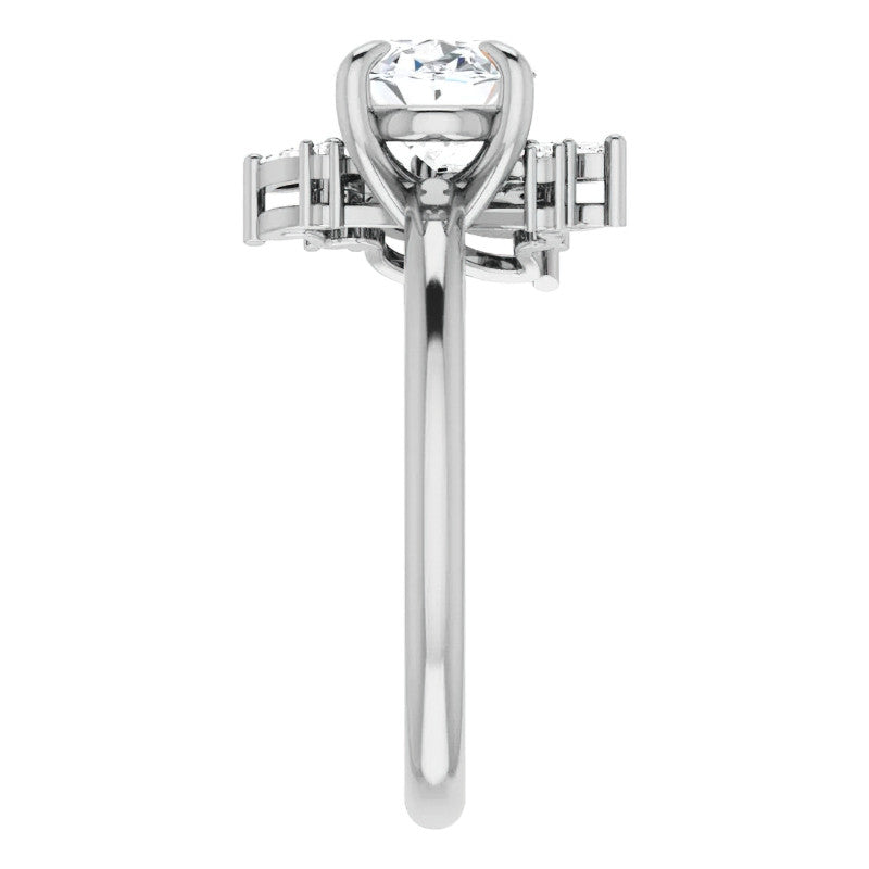 Marquise and Round Accented Oval Moissanite Engagement Ring