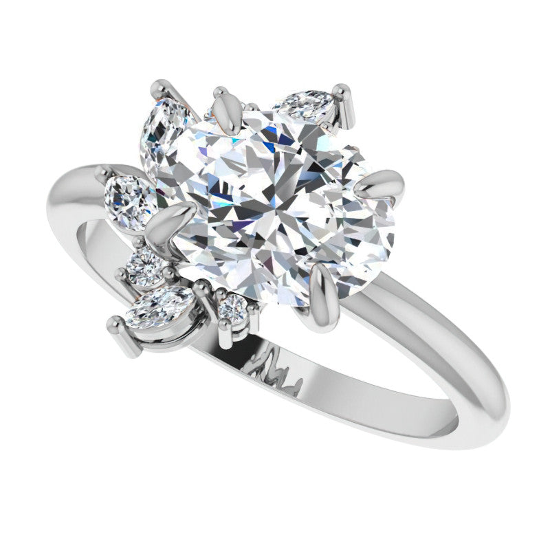 Marquise and Round Accented Oval Moissanite Engagement Ring