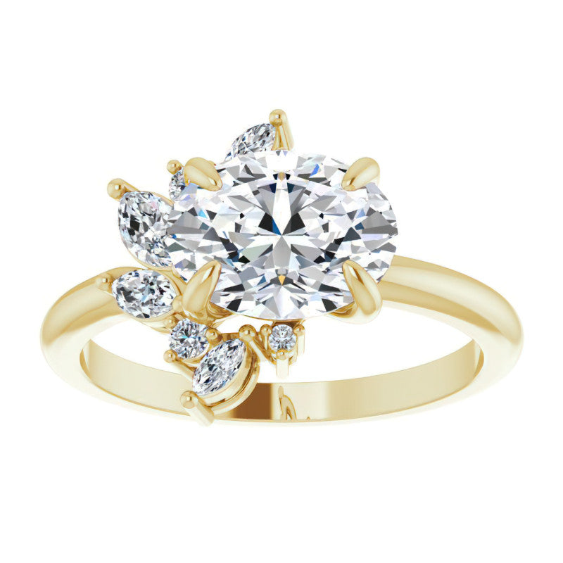 Marquise and Round Accented Oval Moissanite Engagement Ring