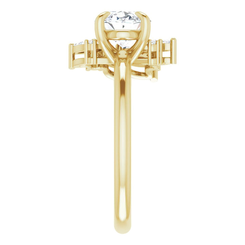 Marquise and Round Accented Oval Moissanite Engagement Ring