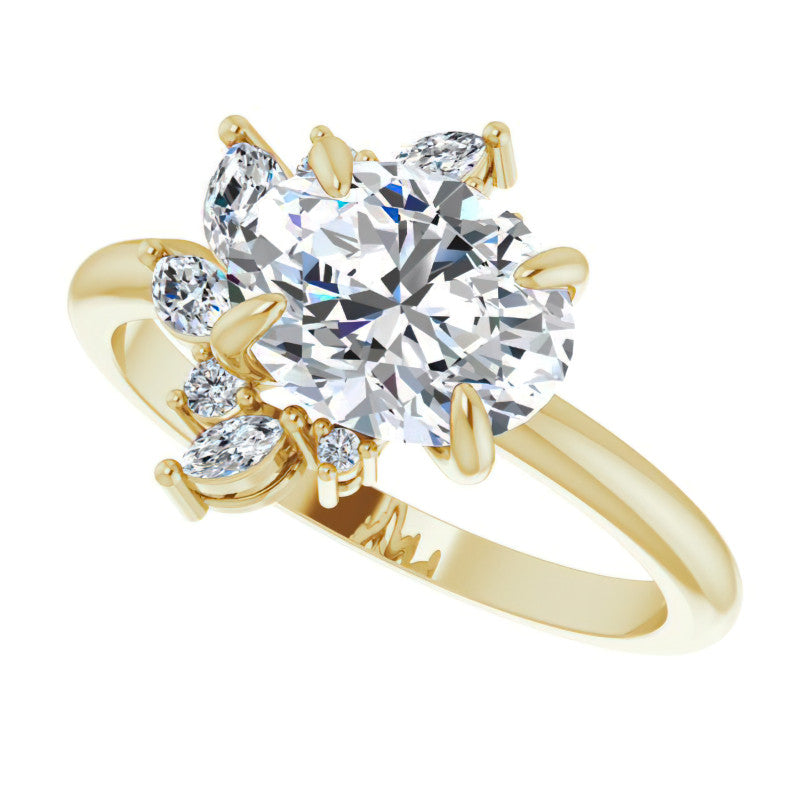 Marquise and Round Accented Oval Moissanite Engagement Ring