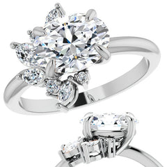 Marquise and Round Accented Oval Moissanite Engagement Ring