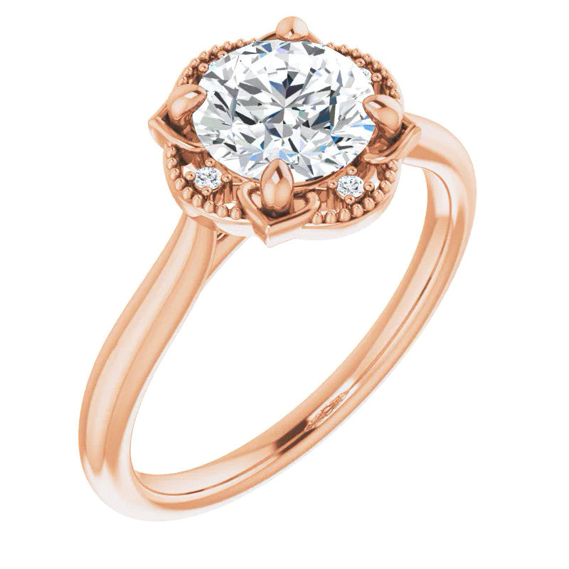 Round Antique Halo Design Moissanite Engagement Ring