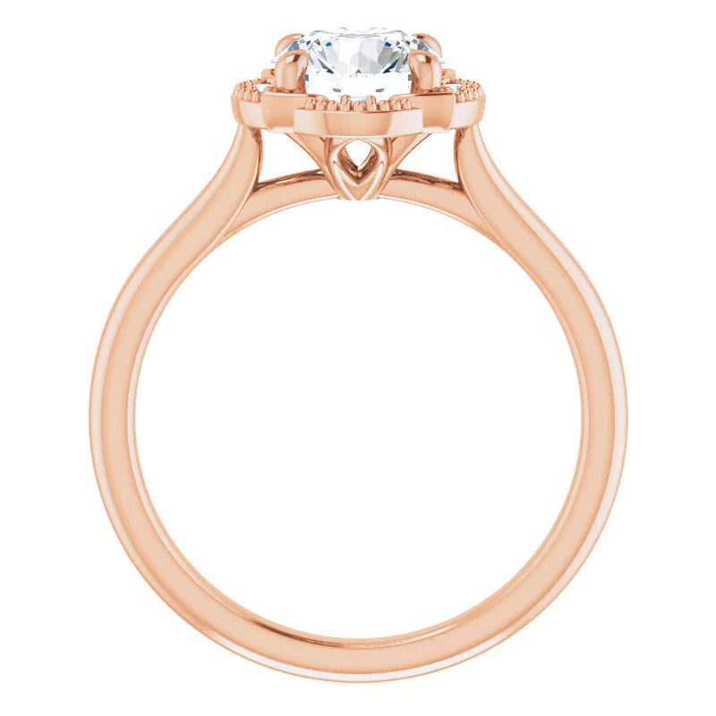 Round Antique Halo Design Moissanite Engagement Ring