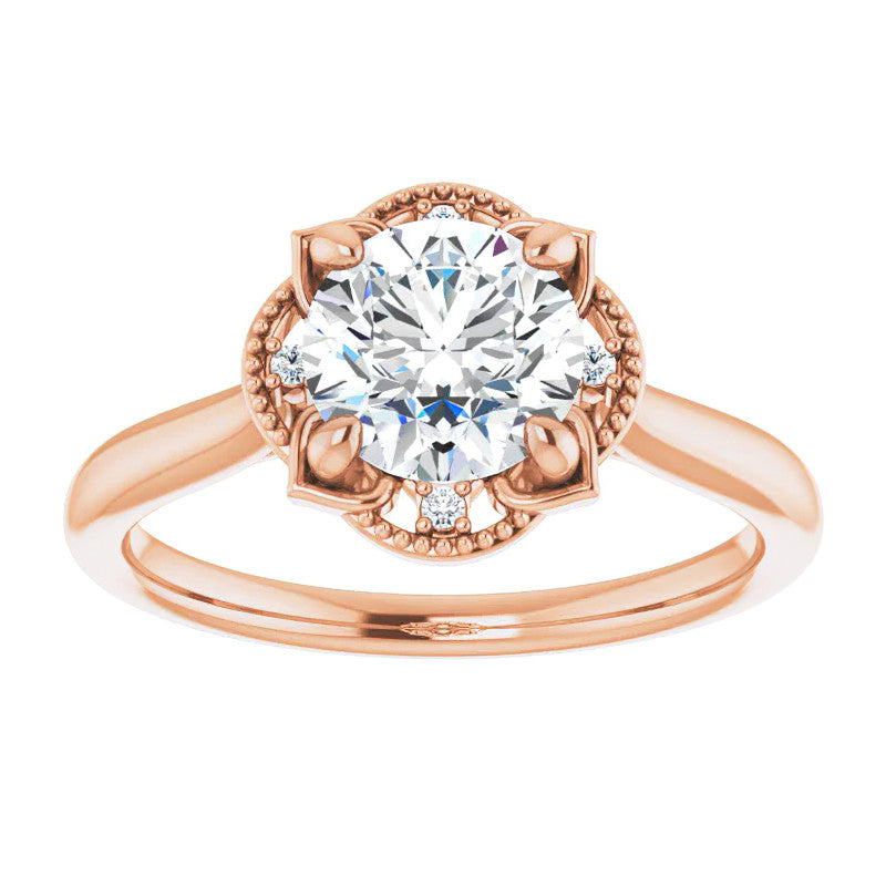 Round Antique Halo Design Moissanite Engagement Ring