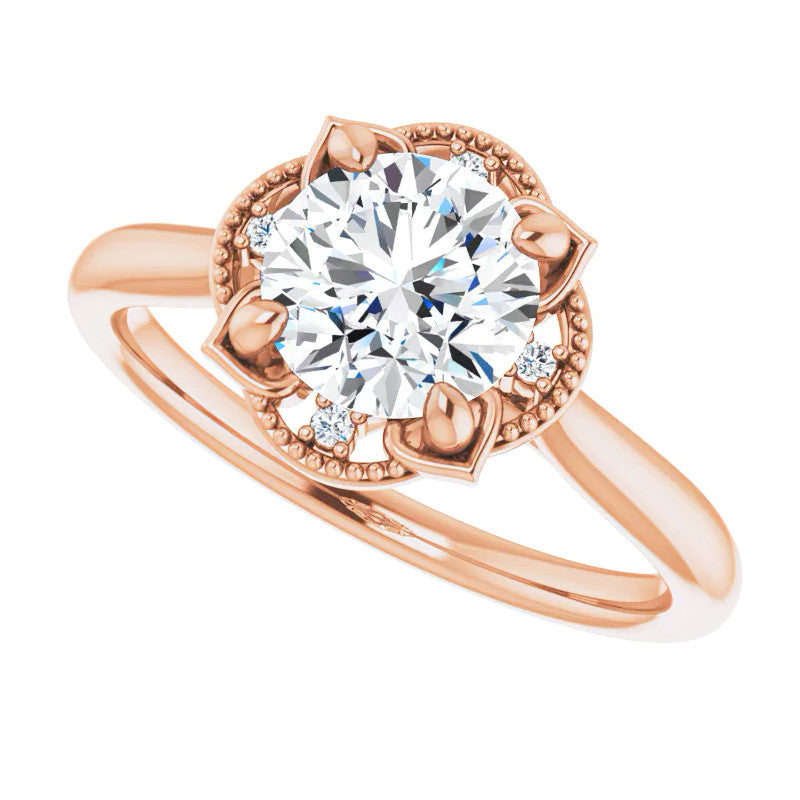 Round Antique Halo Design Moissanite Engagement Ring