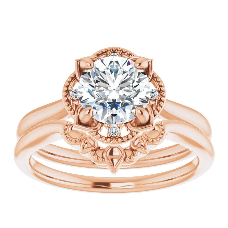 Round Antique Halo Design Moissanite Engagement Ring
