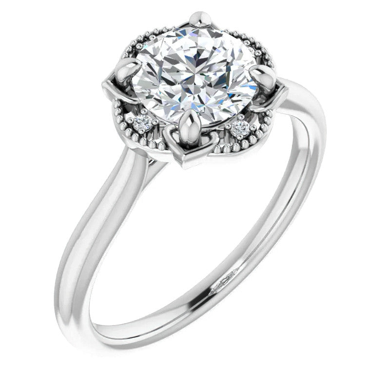 Round Antique Halo Design Moissanite Engagement Ring