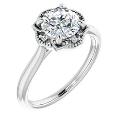 Round Antique Halo Design Moissanite Engagement Ring