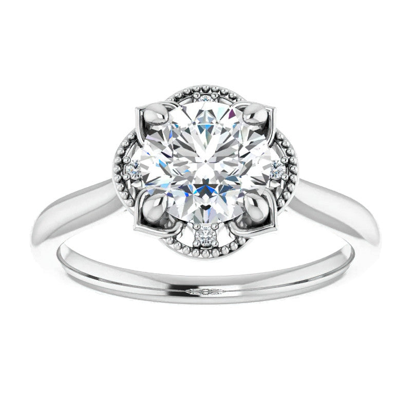 Round Antique Halo Design Moissanite Engagement Ring