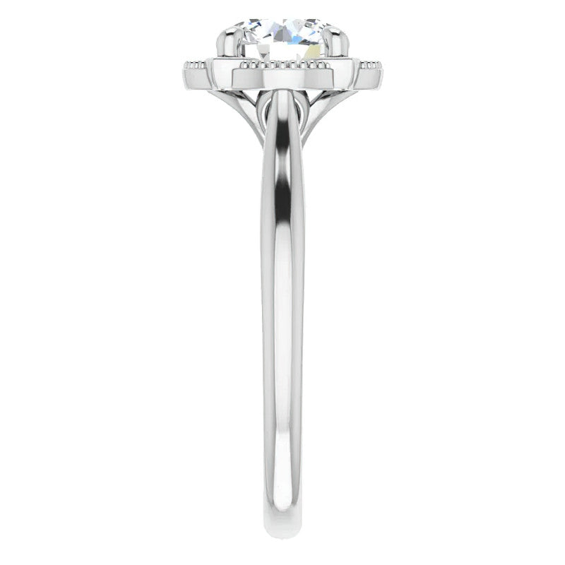 Round Antique Halo Design Moissanite Engagement Ring