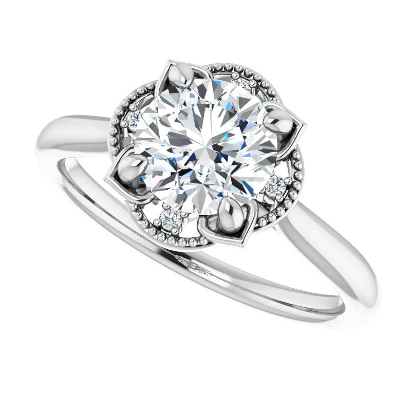 Round Antique Halo Design Moissanite Engagement Ring