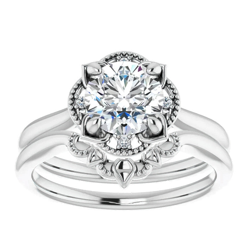 Round Antique Halo Design Moissanite Engagement Ring