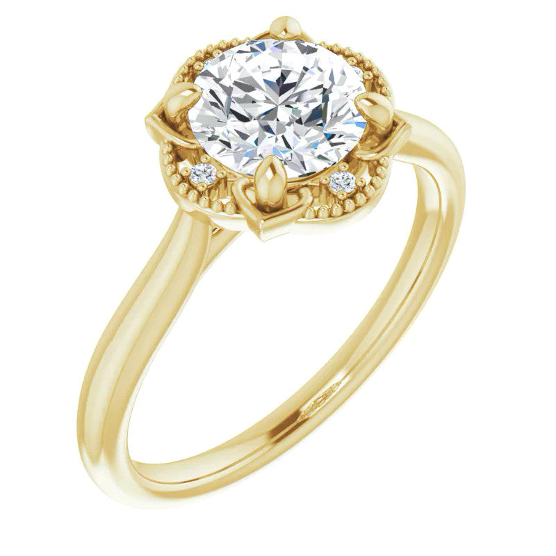 Round Antique Halo Design Moissanite Engagement Ring