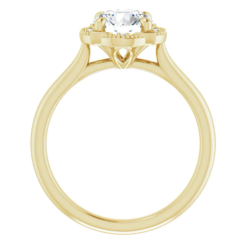 Round Antique Halo Design Moissanite Engagement Ring