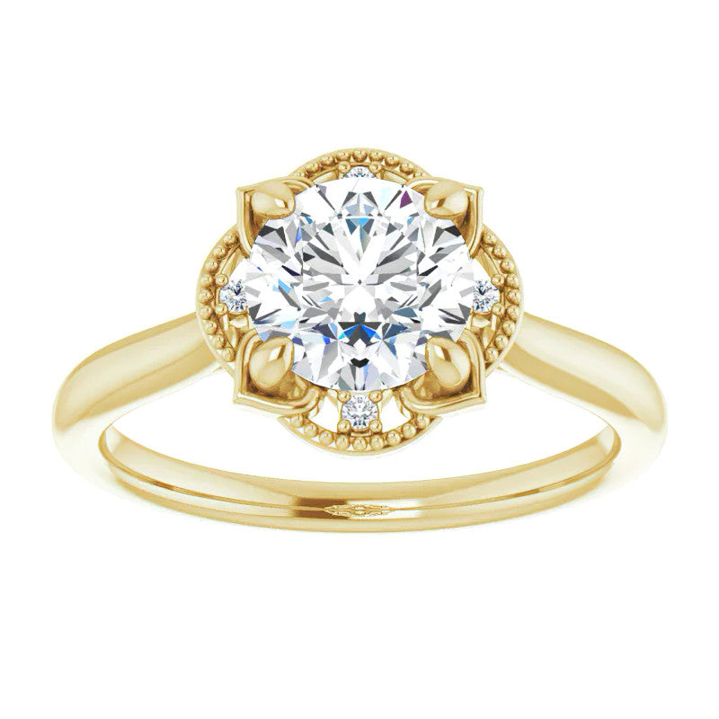 Round Antique Halo Design Moissanite Engagement Ring