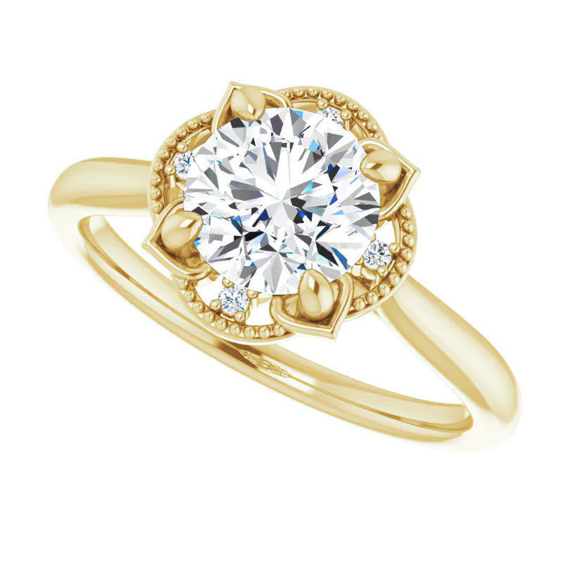 Round Antique Halo Design Moissanite Engagement Ring