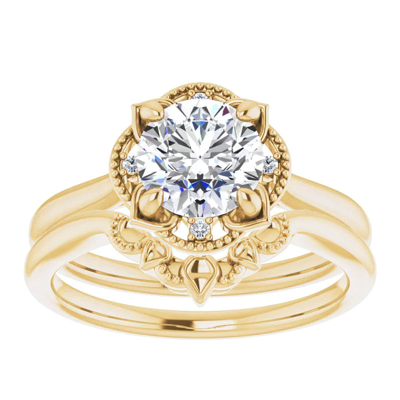 Round Antique Halo Design Moissanite Engagement Ring
