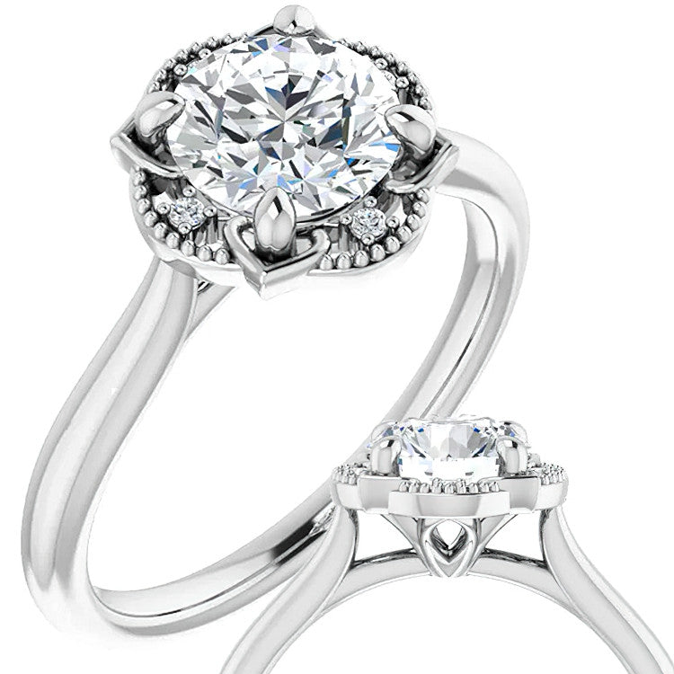 Round Antique Halo Design Moissanite Engagement Ring