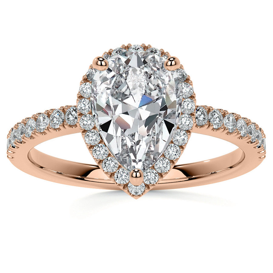Pear Basket Halo Moissanite Engagement Ring