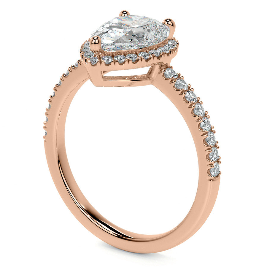 Pear Basket Halo Moissanite Engagement Ring