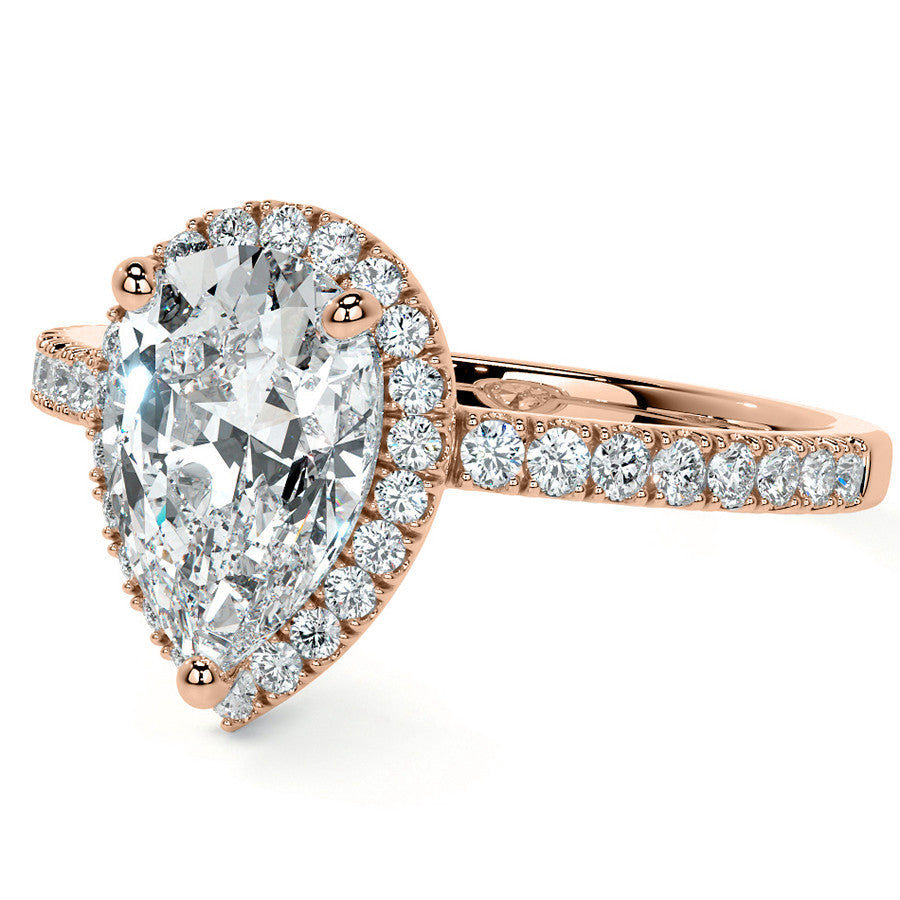 Pear Basket Halo Moissanite Engagement Ring