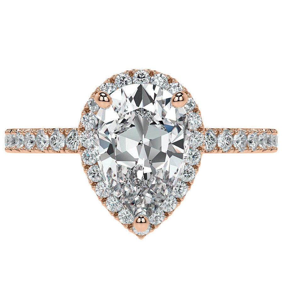 Pear Basket Halo Moissanite Engagement Ring