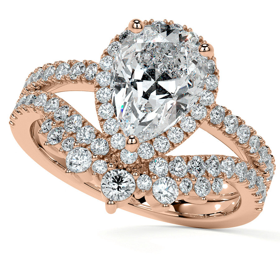 Pear Basket Halo Moissanite Engagement Ring