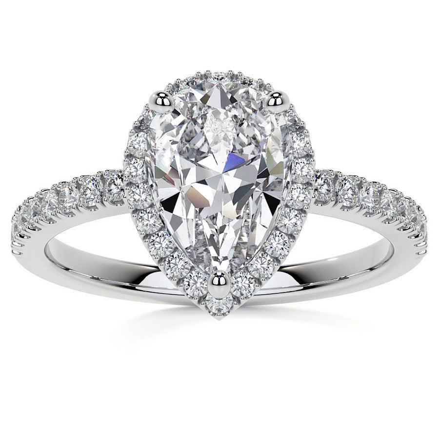 Pear Basket Halo Moissanite Engagement Ring