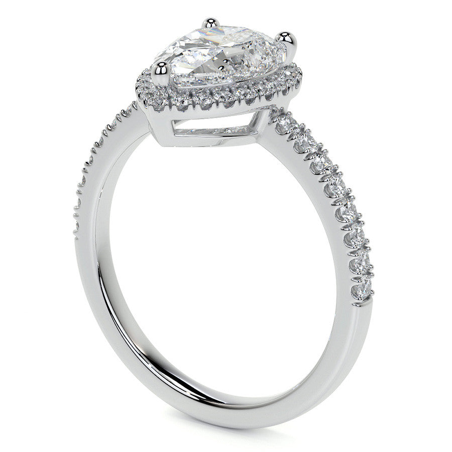 Pear Basket Halo Moissanite Engagement Ring