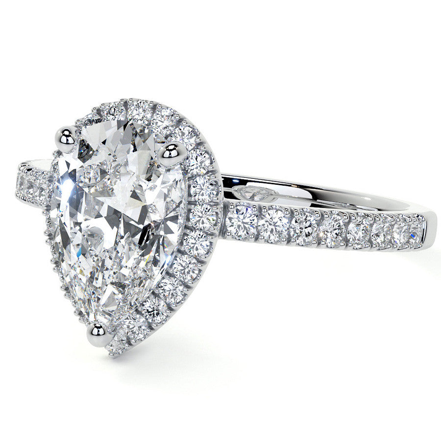 Pear Basket Halo Moissanite Engagement Ring