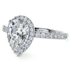 Pear Basket Halo Moissanite Engagement Ring