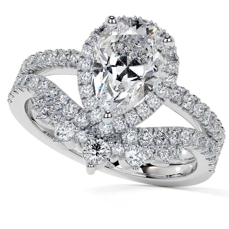 Pear Basket Halo Moissanite Engagement Ring