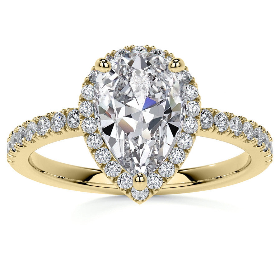 Pear Basket Halo Moissanite Engagement Ring