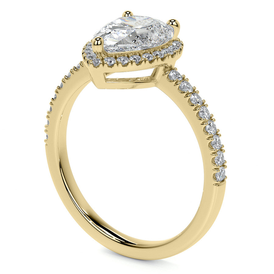 Pear Basket Halo Moissanite Engagement Ring
