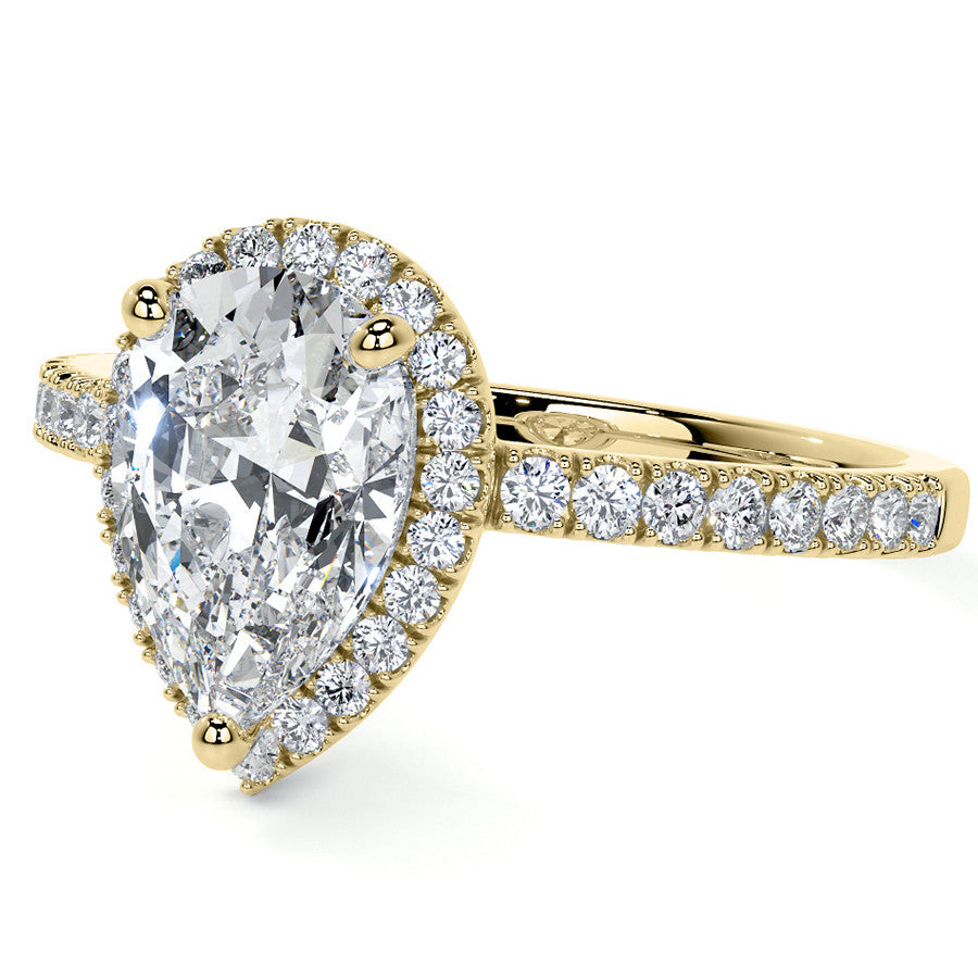Pear Basket Halo Moissanite Engagement Ring