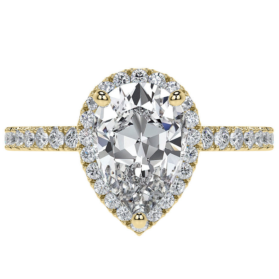 Pear Basket Halo Moissanite Engagement Ring
