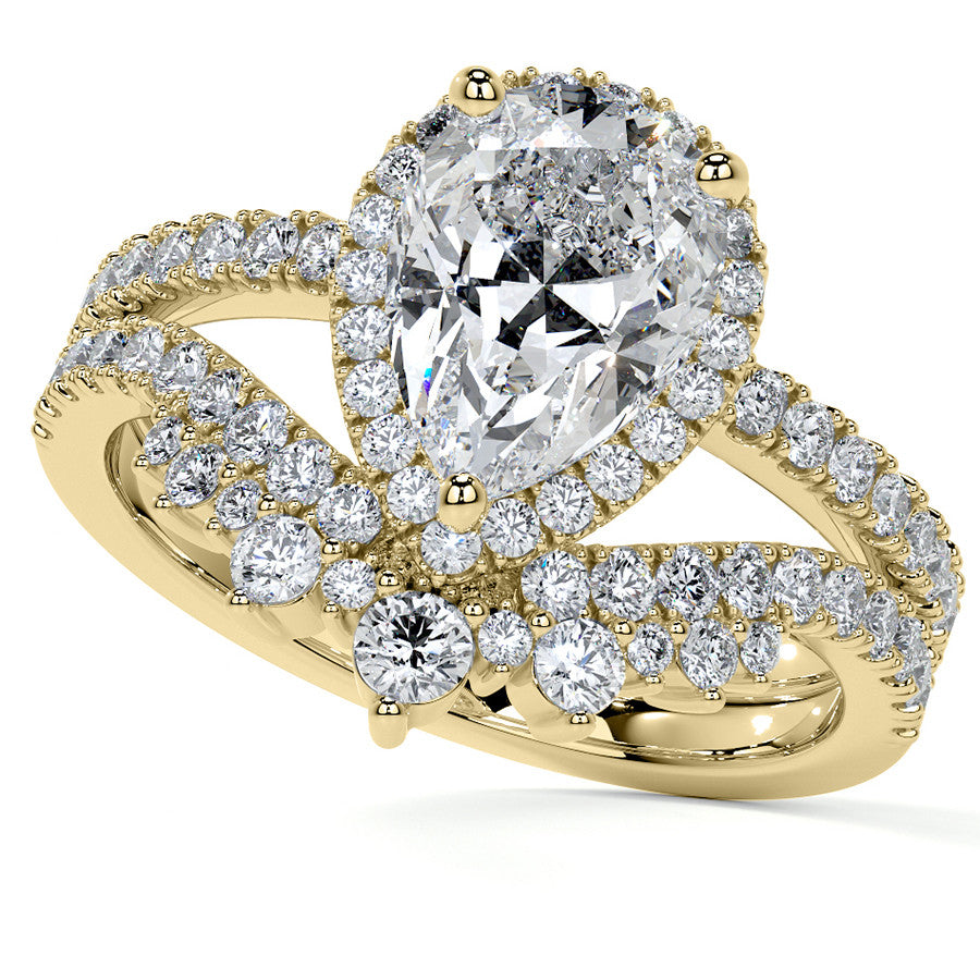 Pear Basket Halo Moissanite Engagement Ring