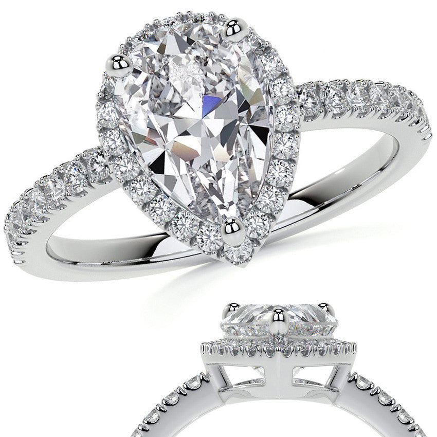 Pear Basket Halo Moissanite Engagement Ring